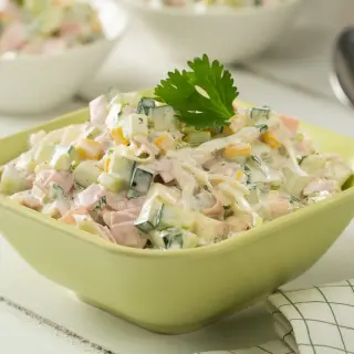 Creamy Cucumber, Chayote, Cabbage, Ham, and Celery Salad