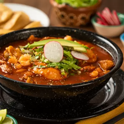 Pozole Rojo de Cerdo y Pollo