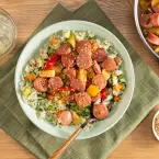 Bowl de Arroz com Legumes e Salsicha Agridoce