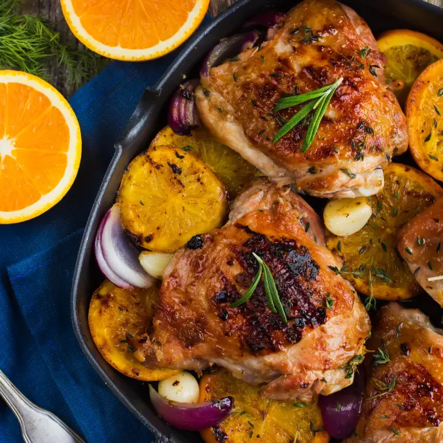 Frango com Laranja e Bacon