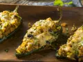 Stuffed Poblano Peppers with Zucchini and Corn in Cream