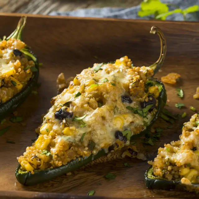 Stuffed Poblano Peppers with Zucchini and Corn in Cream