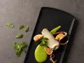 Jicama Ravioli Stuffed with Ricotta and Figs with Quelites Sauce