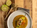 Stuffed Water Chile with Ceviche in Passion Fruit Sauce