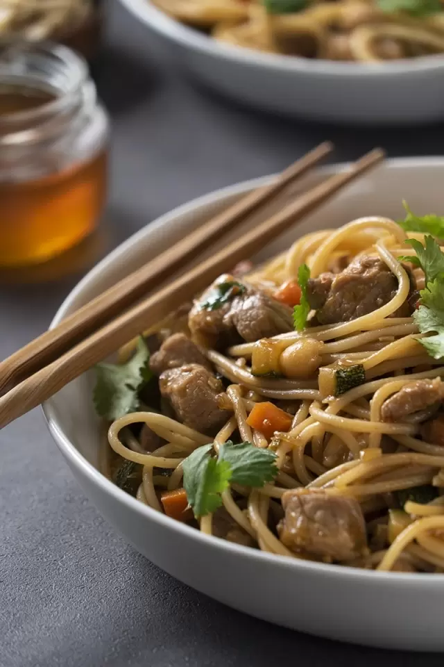 Pasta Thai con Cerdo Agridulce