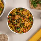Arroz Frito com Camarões e Verduras
