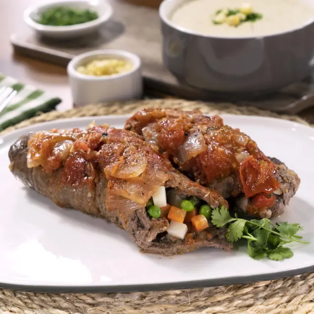 Steak Rolls with Vegetables in Tomato Sauce