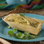 Green tamales with zucchini and chicken